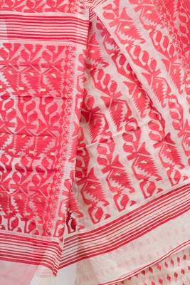 White & Red Dhakai Jamdani Saree 3