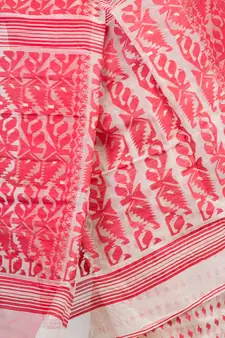 White & Red Dhakai Jamdani Saree