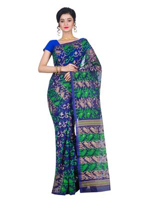 Premium Blue Muslin Jamdani Saree 1