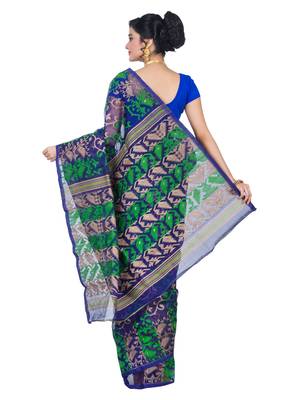 Premium Blue Muslin Jamdani Saree 2
