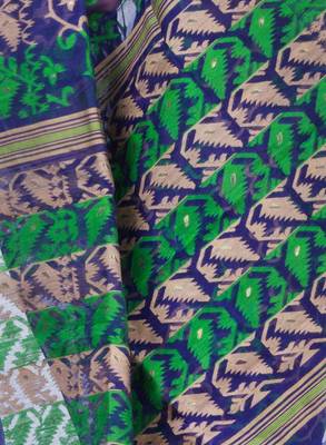 Premium Blue Muslin Jamdani Saree 3