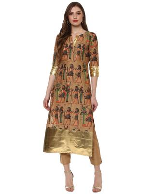 Beige printed cotton kurtas-and-kurtis 1