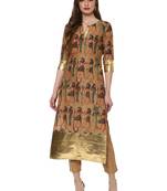 Beige printed cotton kurtas-and-kurtis