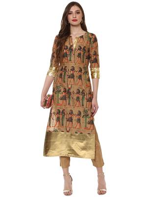 Beige printed cotton kurtas-and-kurtis 2