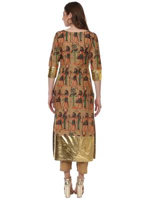 Beige printed cotton kurtas-and-kurtis 3