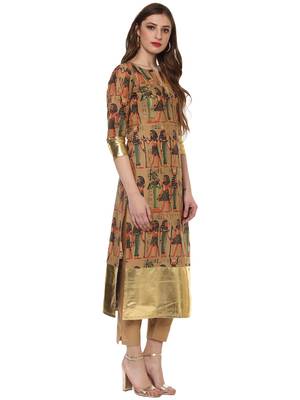 Beige printed cotton kurtas-and-kurtis 4