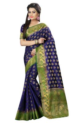 Dark purple woven silk saree with blouse 1