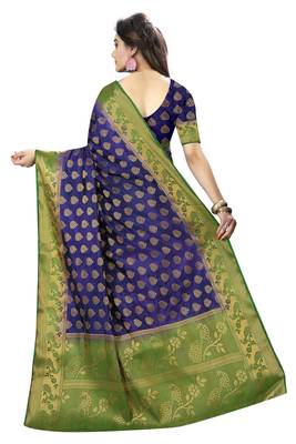 Dark purple woven silk saree with blouse 3
