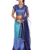 Blue printed art silk unstitched lehenga
