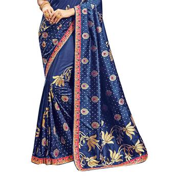 Dark blue printed dupion silk saree with blouse 3