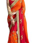 orange embroidered fancy fabric saree with blouse