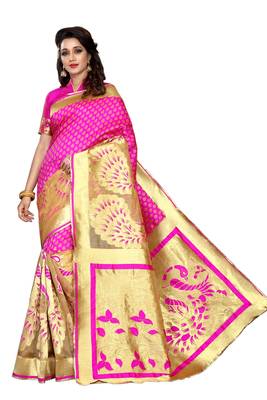Pink woven banarasi art silk saree with blouse 1