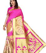 Pink woven banarasi art silk saree with blouse