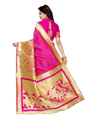 Pink woven banarasi art silk saree with blouse 2