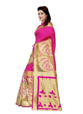 Pink woven banarasi art silk saree with blouse 4