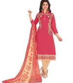  Chanderi Embroidery Unstiched Straight Fit Salwar Kameez Dupatta Suit Set