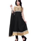 Black Embroidered Net Semi-Stitched Anarkali Salwar Suit