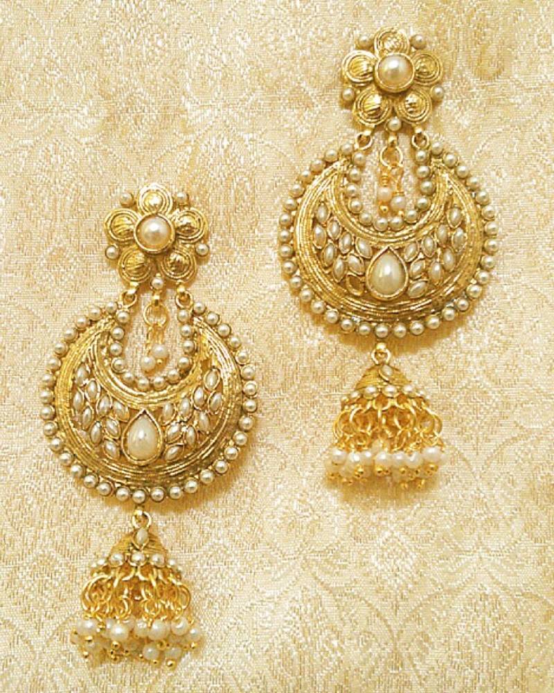 Antique Stylish White Pearl Long Jhumka Earrings For Wedding Antique Stylish White Pearl Long Jhumka Earrings For Wedding Party Gift