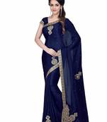 Blue embroidered georgette saree with blouse