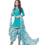 synthetic Acqua and White Sky Blue Patiala Suit dress for women daily wear in free size