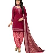 Maroon Printed Synthetic Unstitched Semi-Patiyala Salwar Suit Dress Material