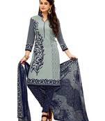 Grey & Navy Blue Printed Synthetic Unstitched Salwar Suit Dress Material