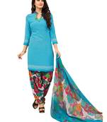 Sky Blue & Multicolour Printed Synthetic Unstitched Semi-Patiyala Salwar Suit Dress Material
