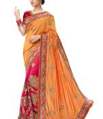 Orange embroidered silk saree with blouse