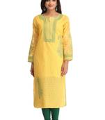 Ada Yellow Hand Embroidered Trendy Cotton Chikankari Women Kurti - A237487