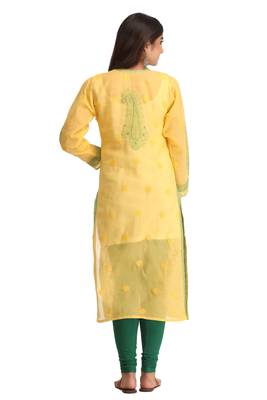 Ada Yellow Hand Embroidered Trendy Cotton Chikankari Women Kurti - A237487 2