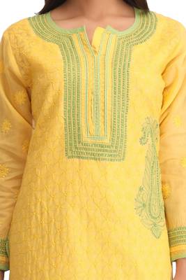 Ada Yellow Hand Embroidered Trendy Cotton Chikankari Women Kurti - A237487 4