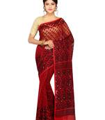 Women'S Dhakai Jamdani Saree In Muslin(Red & Black)