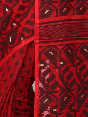 Women'S Dhakai Jamdani Saree In Muslin(Red & Black) 3