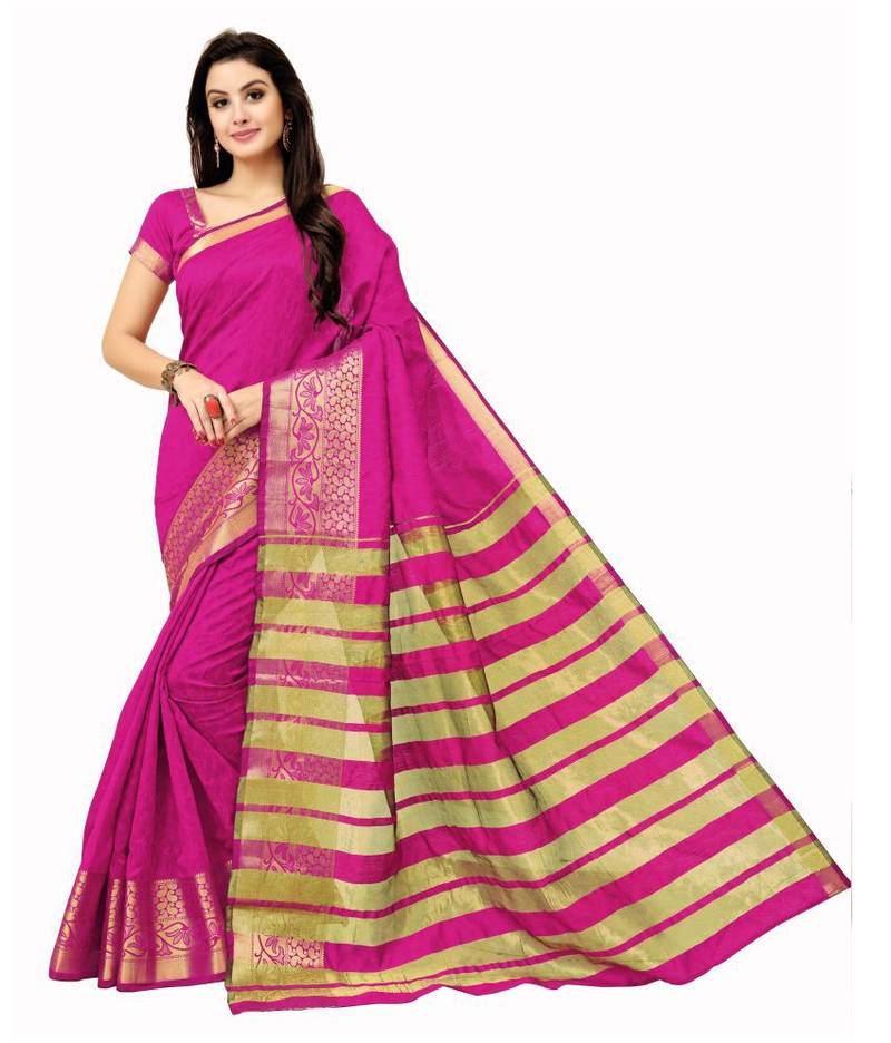 Magenta hand woven silk saree with blouse