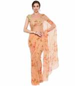 Peach embroidered pure chiffon saree with blouse