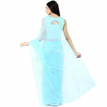 Hand Embroidered Blue Mukaish Chiffon Saree 2
