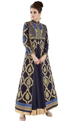 Navy Blue  Resham Embroidery,Diamond Stone And Lace Patta Work Wedding Anarkali Suit 1
