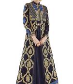 Navy Blue  Resham Embroidery,Diamond Stone And Lace Patta Work Wedding Anarkali Suit