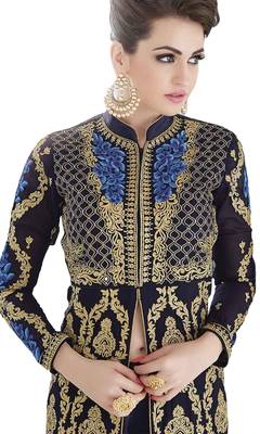 Navy Blue  Resham Embroidery,Diamond Stone And Lace Patta Work Wedding Anarkali Suit 2