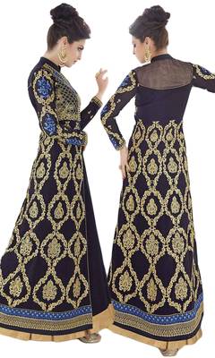 Navy Blue  Resham Embroidery,Diamond Stone And Lace Patta Work Wedding Anarkali Suit 3