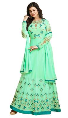 Sea Green  Resham Embroidery & Diamond Stone Work Floor Length Style  Anarkali Salwar Kameez 1