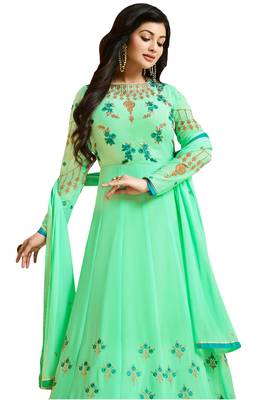 Sea Green  Resham Embroidery & Diamond Stone Work Floor Length Style  Anarkali Salwar Kameez 2