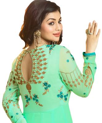 Sea Green  Resham Embroidery & Diamond Stone Work Floor Length Style  Anarkali Salwar Kameez 3
