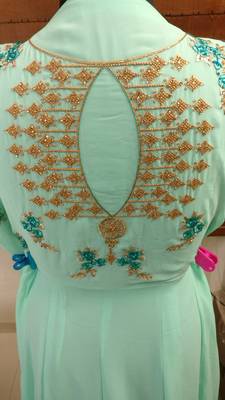 Sea Green  Resham Embroidery & Diamond Stone Work Floor Length Style  Anarkali Salwar Kameez 4