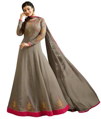 Grey  Resham Embroidery,Diamond Stone Work & Lace Work  Anarkali Salwar Kameez 1