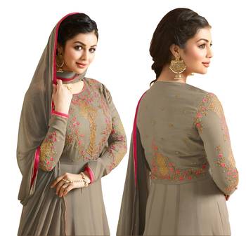 Grey  Resham Embroidery,Diamond Stone Work & Lace Work  Anarkali Salwar Kameez 2