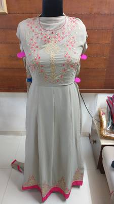 Grey  Resham Embroidery,Diamond Stone Work & Lace Work  Anarkali Salwar Kameez 3