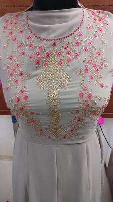 Grey  Resham Embroidery,Diamond Stone Work & Lace Work  Anarkali Salwar Kameez 4