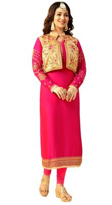 Magenta  Rsham Work,Lace Work & Stone Work Koti Style Churidar Salwar Kameez 1