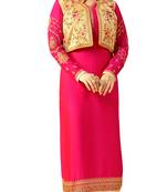 Magenta  Rsham Work,Lace Work & Stone Work Koti Style Churidar Salwar Kameez